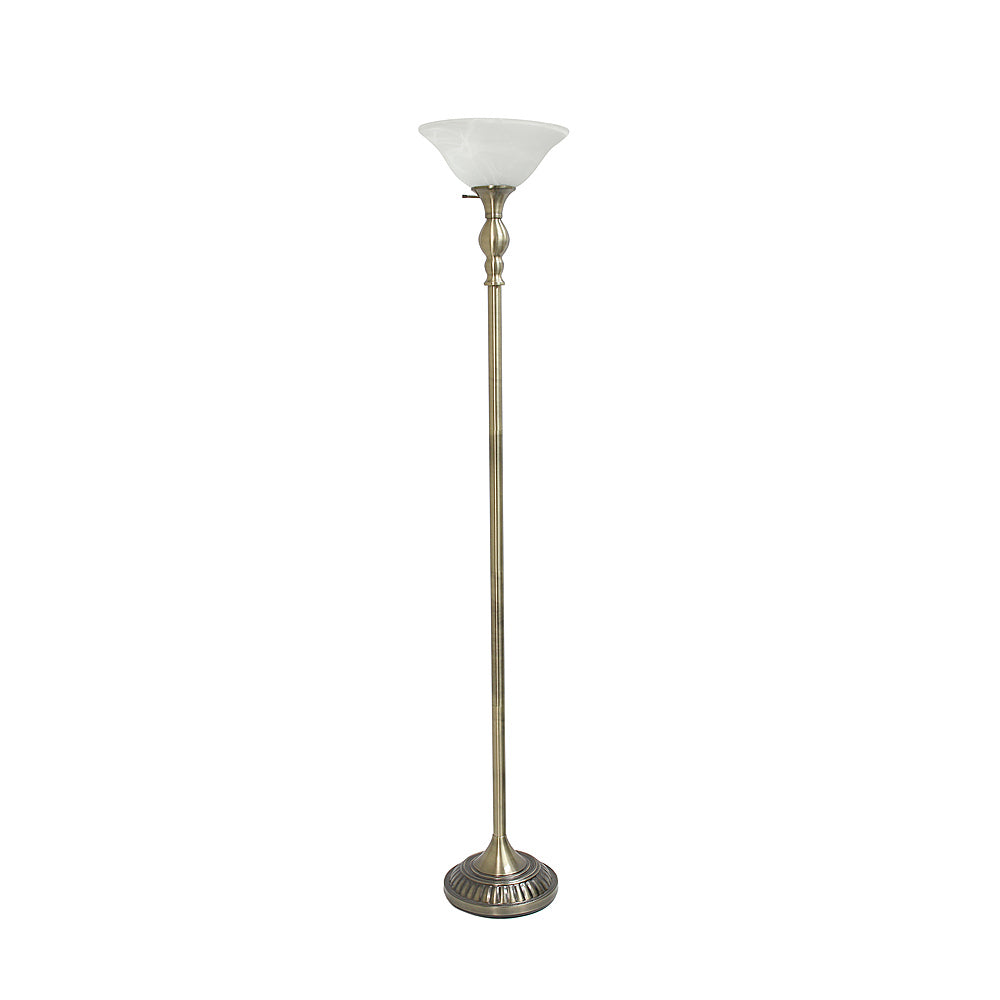 Lalia Home - Classic 1 Light Torchiere 1400lm Floor Lamp with Marbleized Glass Shade - Antique Brass_1