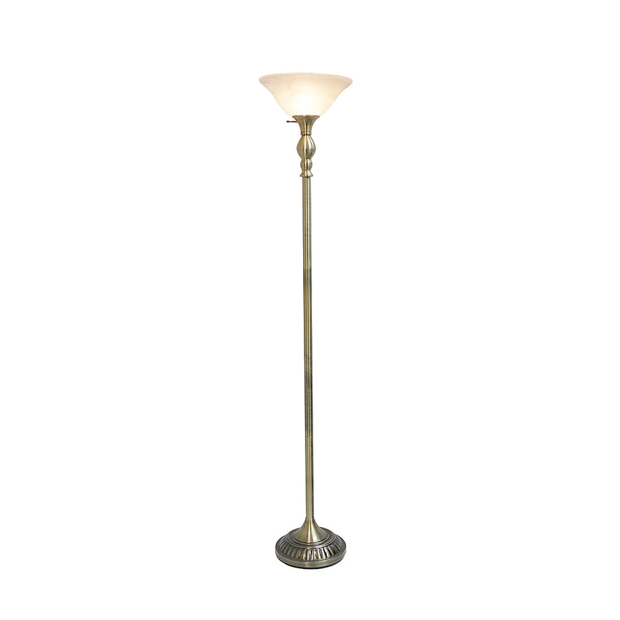 Lalia Home - Classic 1 Light Torchiere 1400lm Floor Lamp with Marbleized Glass Shade - Antique Brass_0