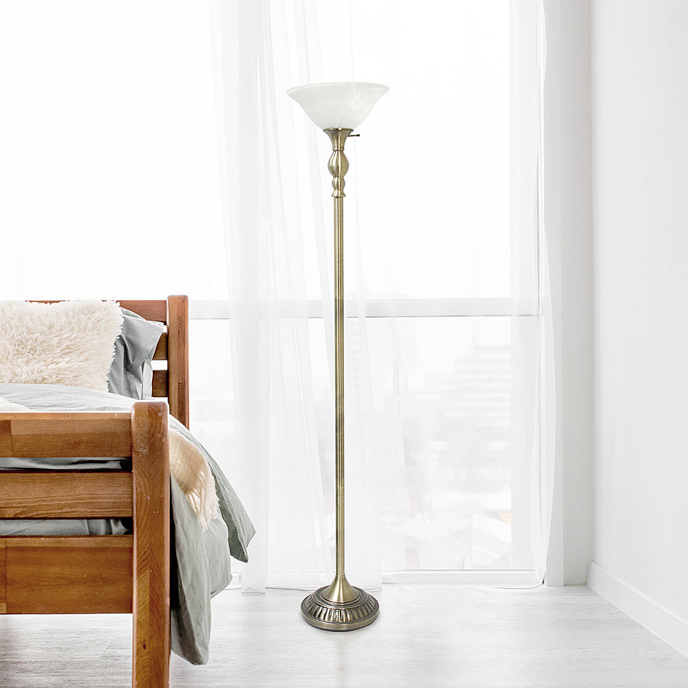 Lalia Home - Classic 1 Light Torchiere 1400lm Floor Lamp with Marbleized Glass Shade - Antique Brass_7