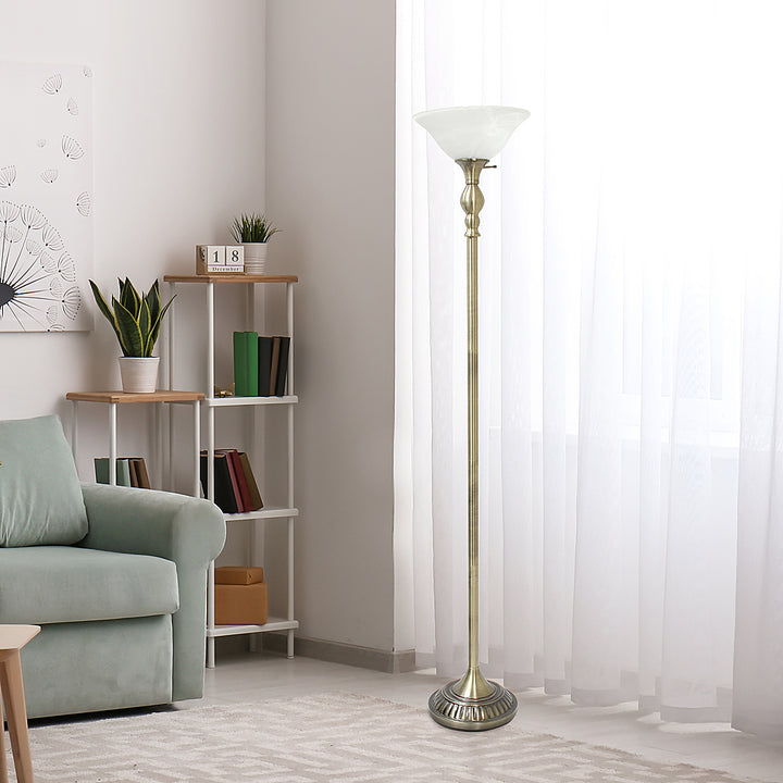 Lalia Home - Classic 1 Light Torchiere 1400lm Floor Lamp with Marbleized Glass Shade - Antique Brass_6