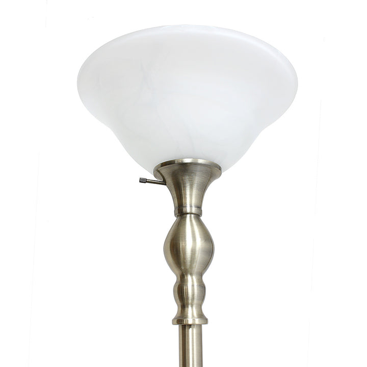 Lalia Home - Classic 1 Light Torchiere 1400lm Floor Lamp with Marbleized Glass Shade - Antique Brass_4