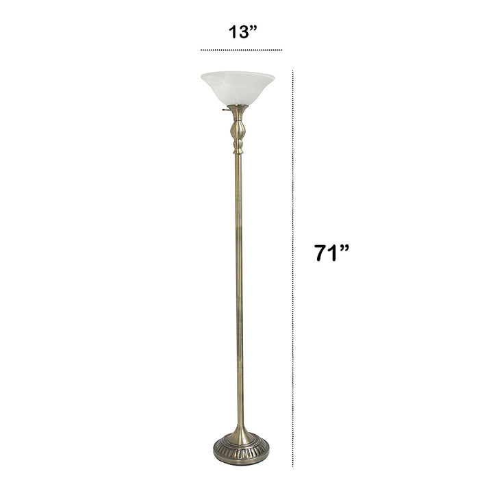 Lalia Home - Classic 1 Light Torchiere 1400lm Floor Lamp with Marbleized Glass Shade - Antique Brass_2