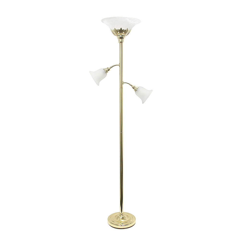 Lalia Home - Torchiere 800lm Floor Lamp with 2 Reading Lights and Scalloped Glass Shades - Gold/White Shade_1