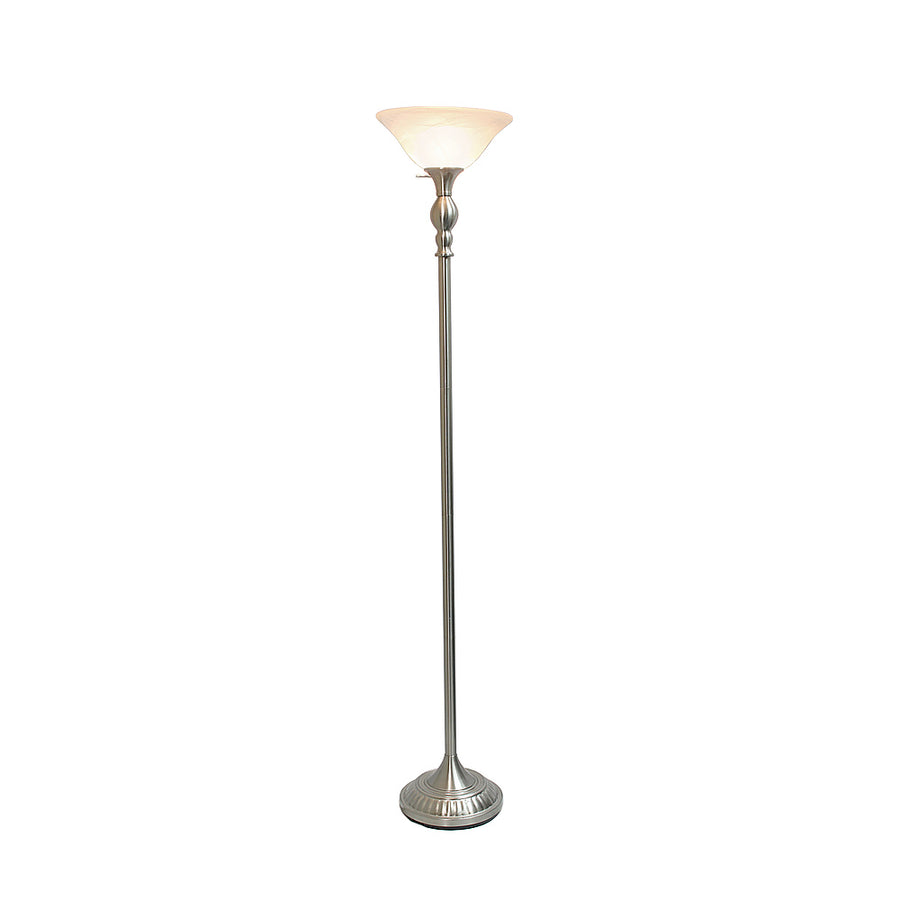 Lalia Home - Classic 1 Light Torchiere 1400lm Floor Lamp with Marbleized Glass Shade - Brushed Nickel_0