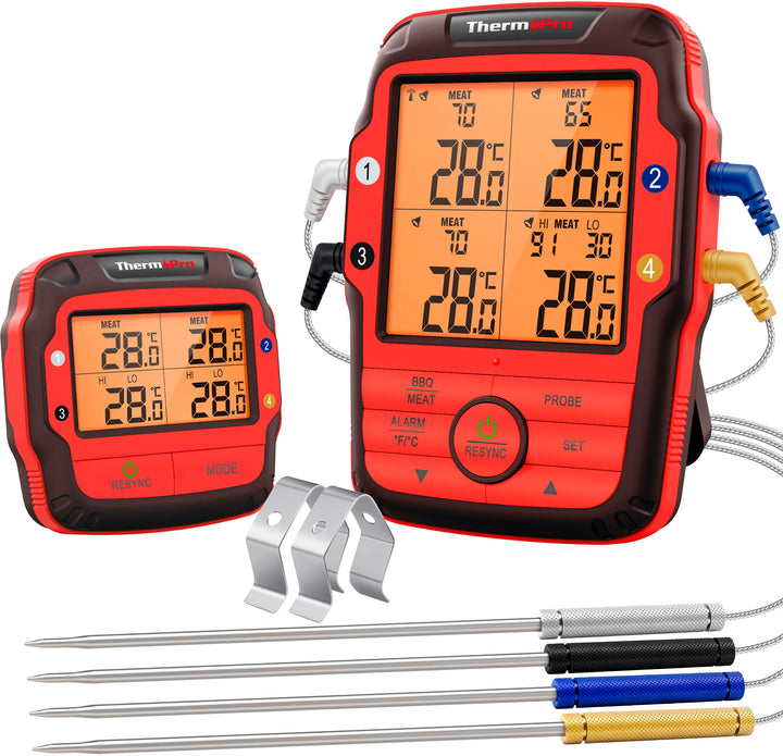 ThermoPro - Long Range Wireless Meat Thermometer with 4 Probes - Red_0