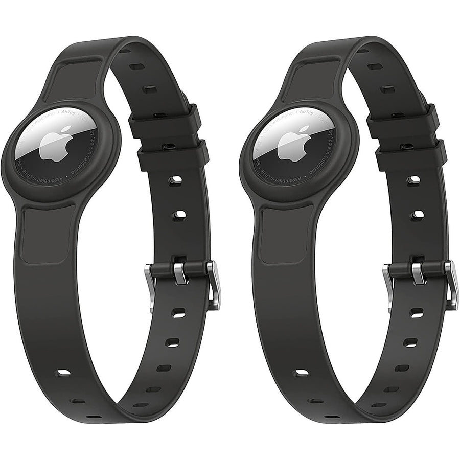 SaharaCase - Adjustable Silicone Dog Collar for Apple AirTag (Small and Medium Dogs) (2-Pack) - Black_0