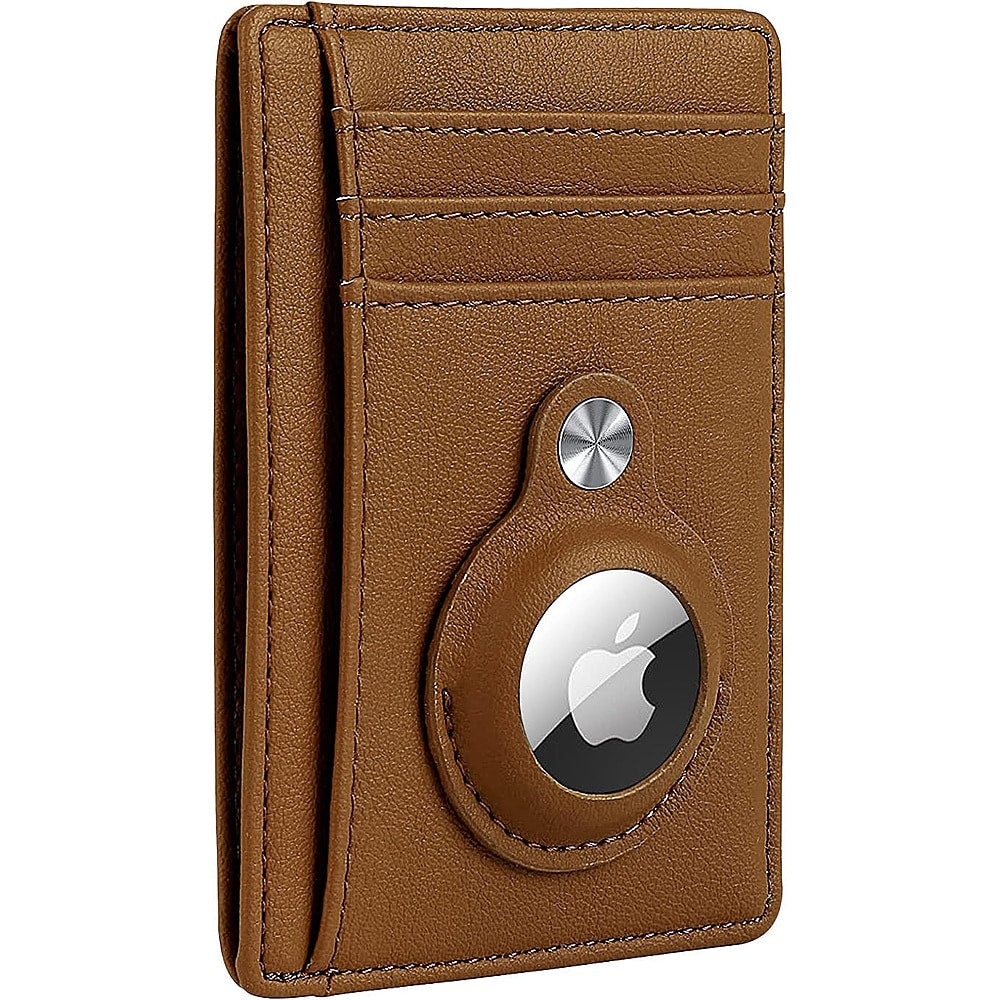 SaharaCase - Slim Genuine Leather Wallet Case for Apple AirTag - Brown_0