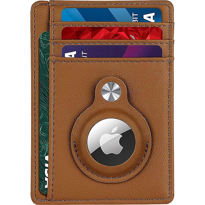 SaharaCase - Slim Genuine Leather Wallet Case for Apple AirTag - Brown_1