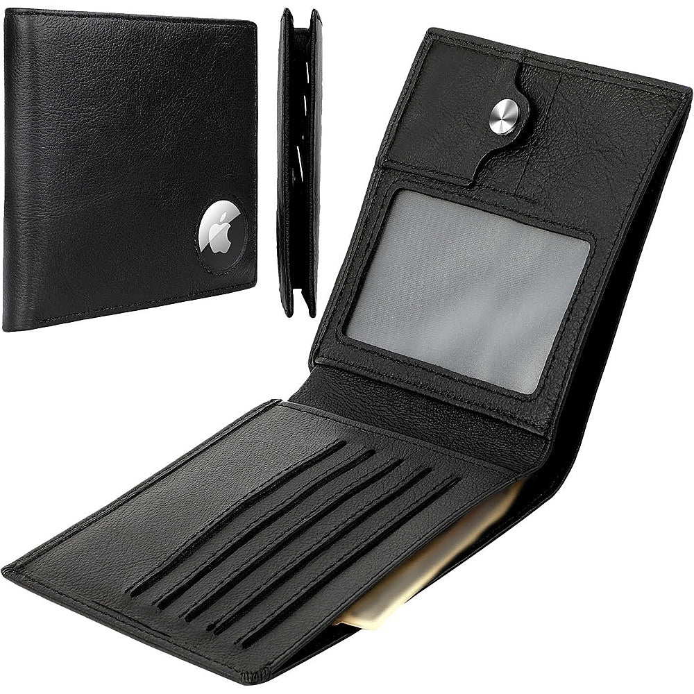 SaharaCase - Genuine Leather Wallet Case for Apple AirTag - Black_1