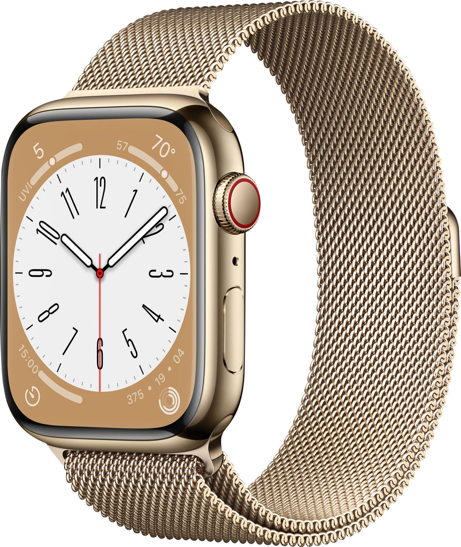 Apple Watch Series 8 GPS + Cellular 45mm Gold Stainless Steel Case with Gold Milanese Loop - Gold_0
