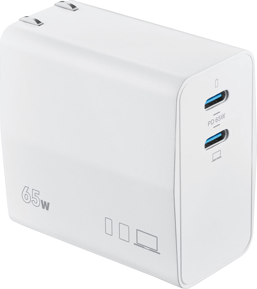 Insignia™ - 65W Dual Port USB-C Compact Wall Charger for MacBook Pro, MacBook Air, and most USB-C Laptops - White_0
