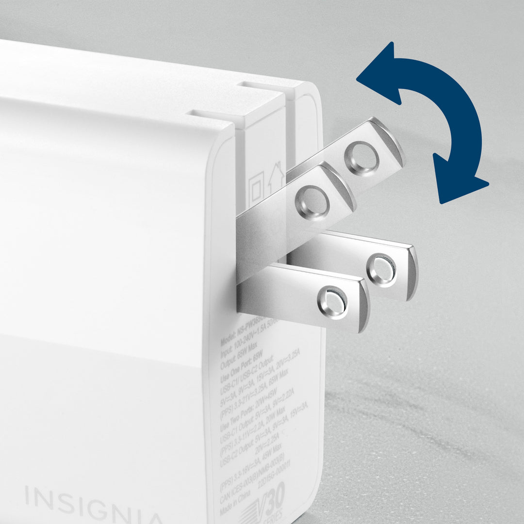 Insignia™ - 65W Dual Port USB-C Compact Wall Charger for MacBook Pro, MacBook Air, and most USB-C Laptops - White_6