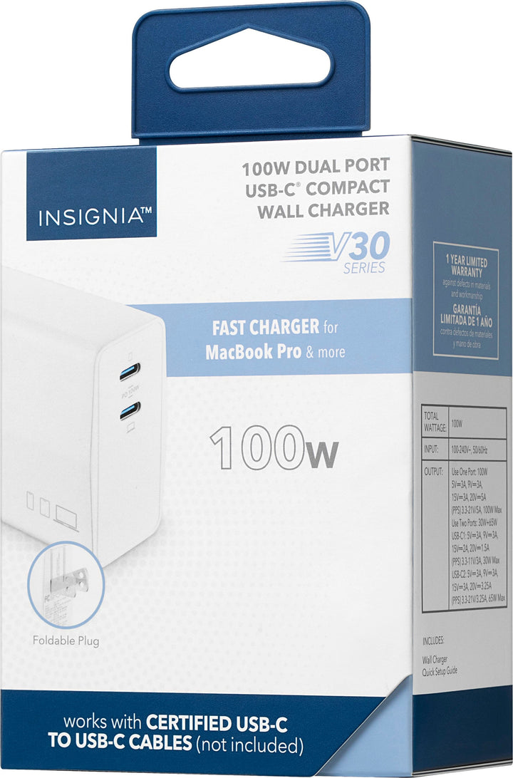 Insignia™ - 100W Dual Port USB-C Compact Wall Charger for MacBook Pro & Other Devices - White_9