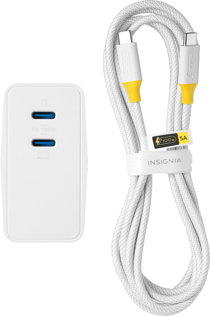 Insignia™ - 100W Dual Port USB-C Compact Wall Charger Kit for MacBook Pro & Other Devices - White_9