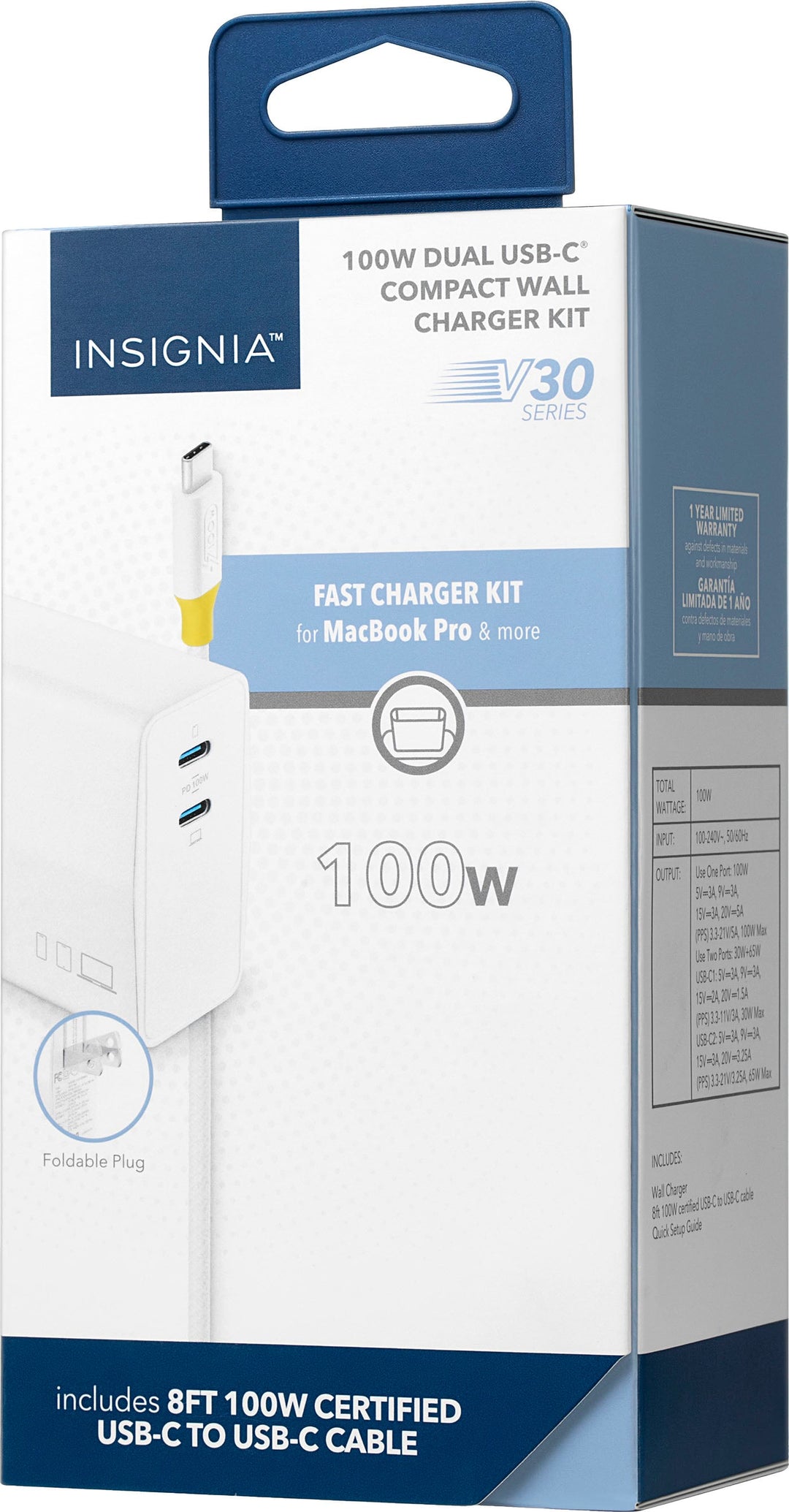 Insignia™ - 100W Dual Port USB-C Compact Wall Charger Kit for MacBook Pro & Other Devices - White_8