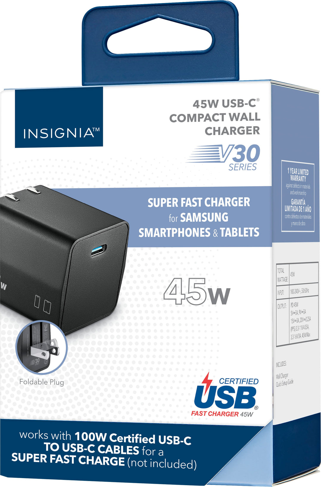 Insignia™ - 45W USB-C Compact Wall Charger for Samsung Smartphones & Tablets - Black_1