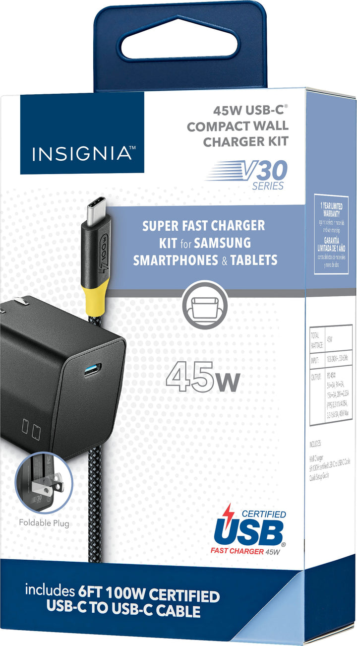 Insignia™ - 45W USB-C Compact Wall Charger Kit for Samsung Smartphones & Tablets - Black_1