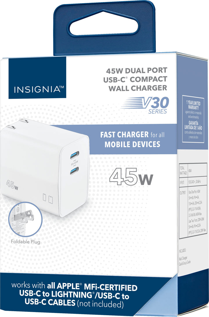 Insignia™ - 45W Dual Port USB-C Compact Wall Charger for All Mobile Devices - White_1