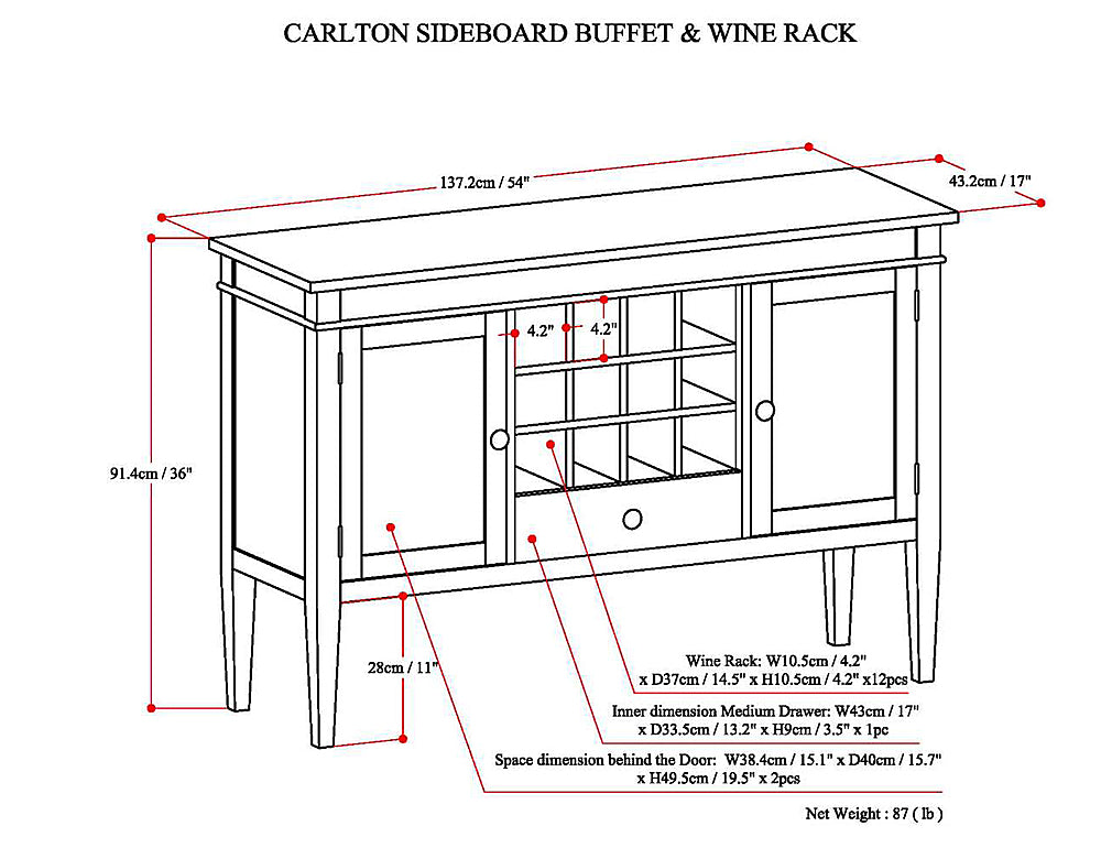Simpli Home - Carlton Sideboard Buffet and Wine Rack - Dark Tobacco Brown_3