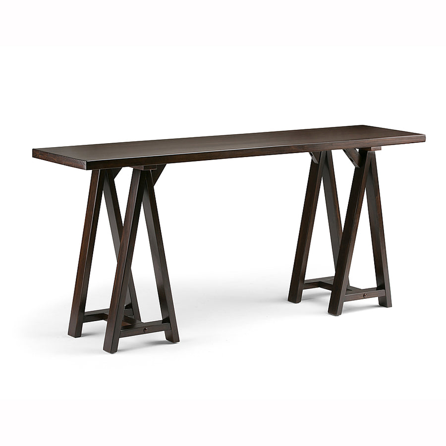 Simpli Home - Sawhorse Wide Console Sofa Table - Dark Chestnut Brown_0