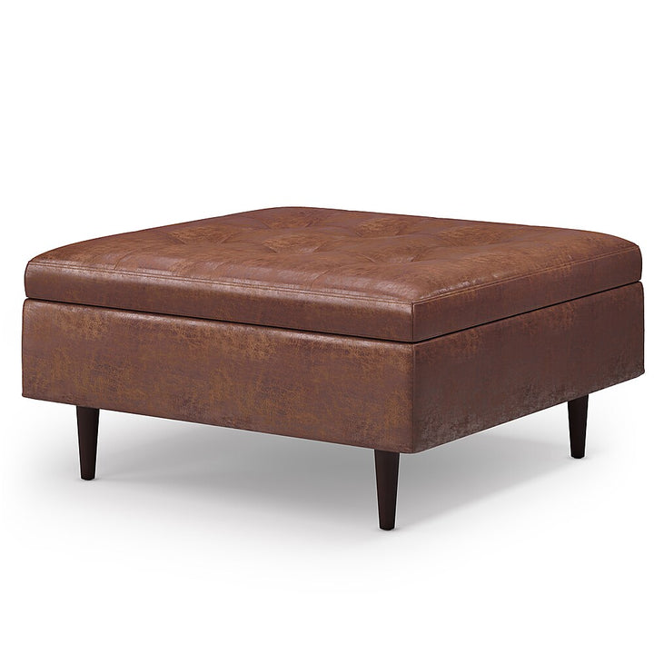 Simpli Home - Shay Mid Century Large Square Coffee Table Storage Ottoman - Distressed Saddle Brown_1