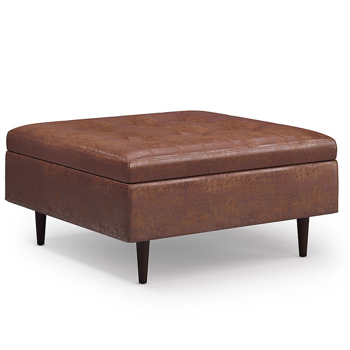 Simpli Home - Shay Mid Century Large Square Coffee Table Storage Ottoman - Distressed Saddle Brown_0