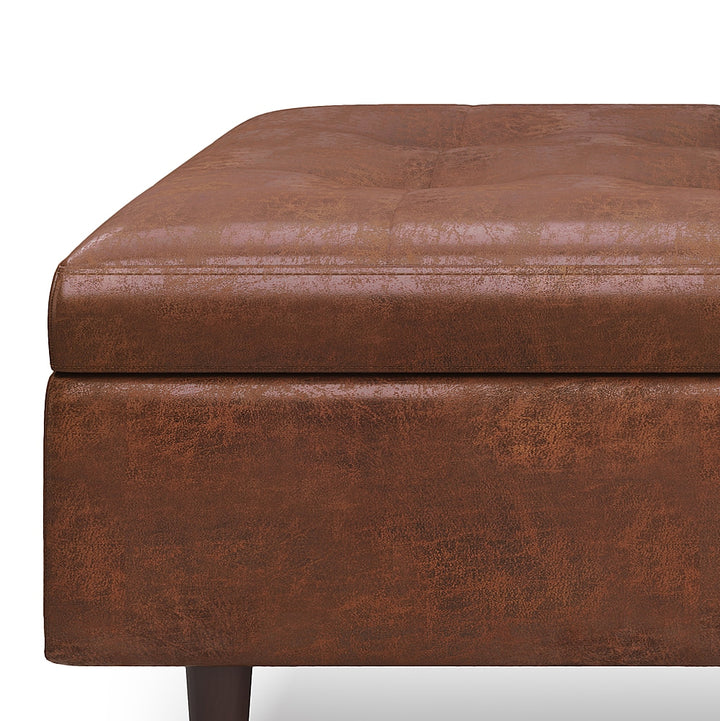 Simpli Home - Shay Mid Century Large Square Coffee Table Storage Ottoman - Distressed Saddle Brown_6