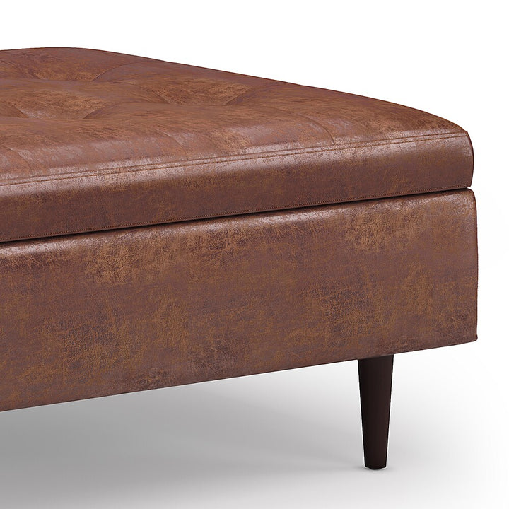 Simpli Home - Shay Mid Century Large Square Coffee Table Storage Ottoman - Distressed Saddle Brown_4