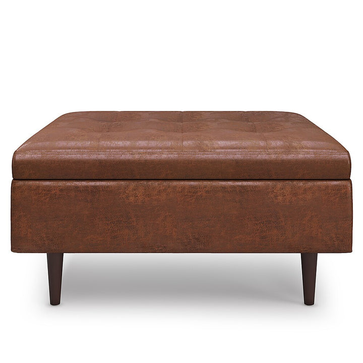 Simpli Home - Shay Mid Century Large Square Coffee Table Storage Ottoman - Distressed Saddle Brown_2