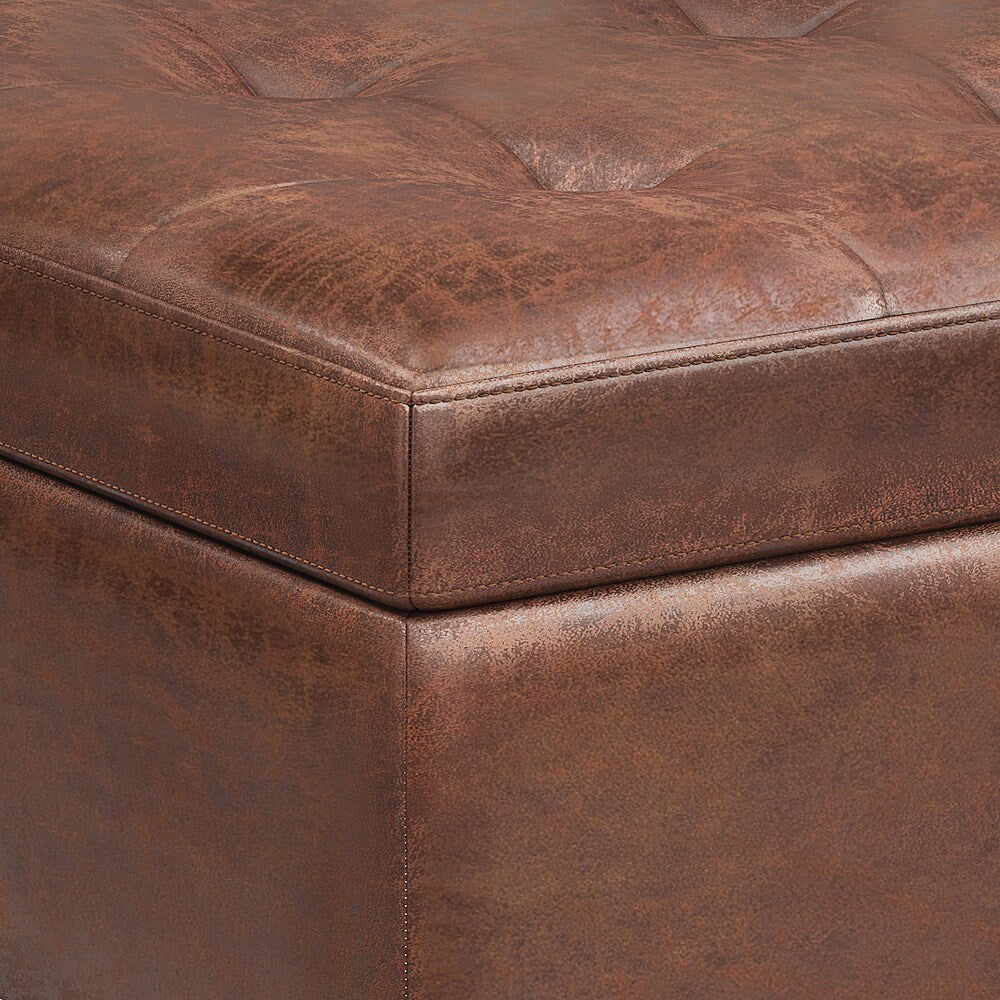 Simpli Home - Shay Mid Century Small Square Coffee Table Storage Ottoman - Distressed Saddle Brown_7