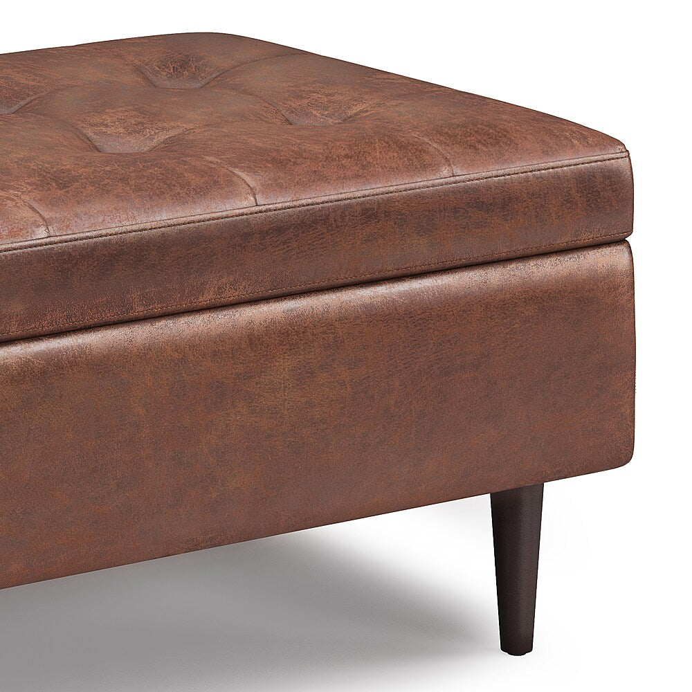 Simpli Home - Shay Mid Century Small Square Coffee Table Storage Ottoman - Distressed Saddle Brown_4