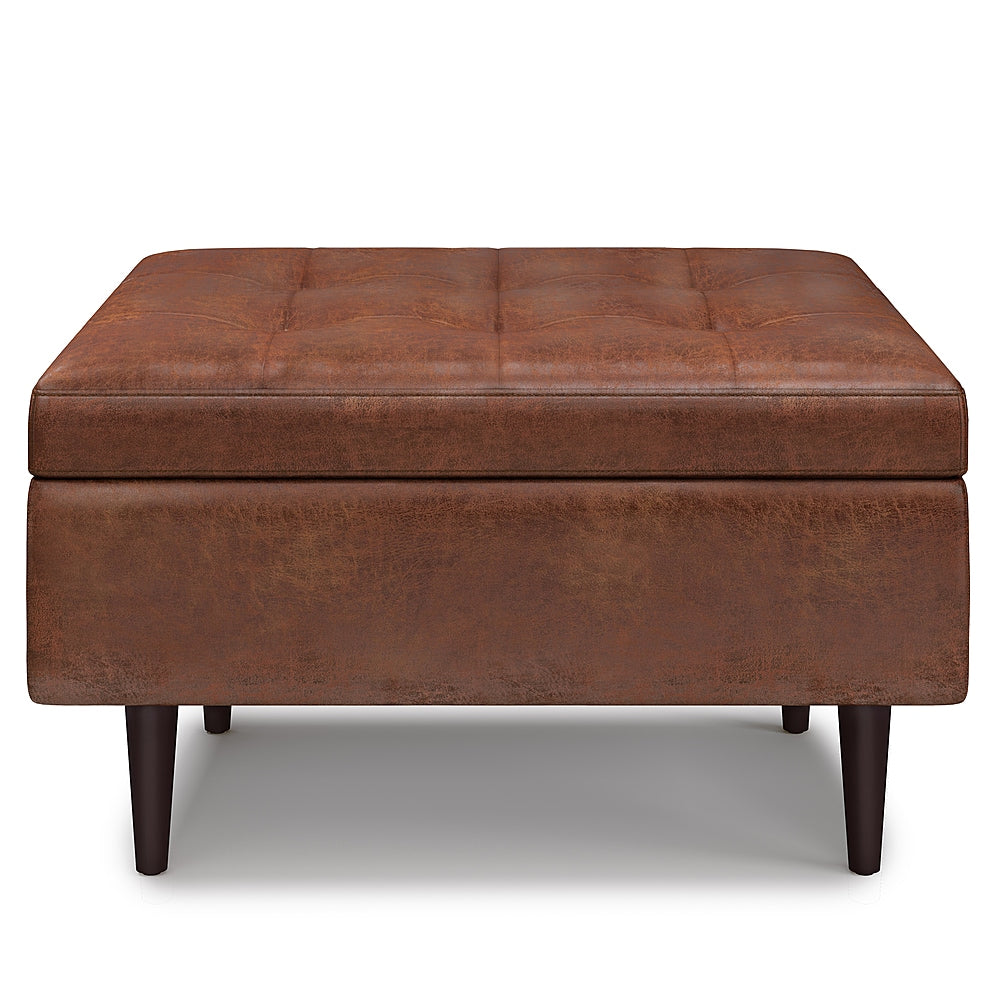 Simpli Home - Shay Mid Century Small Square Coffee Table Storage Ottoman - Distressed Saddle Brown_2