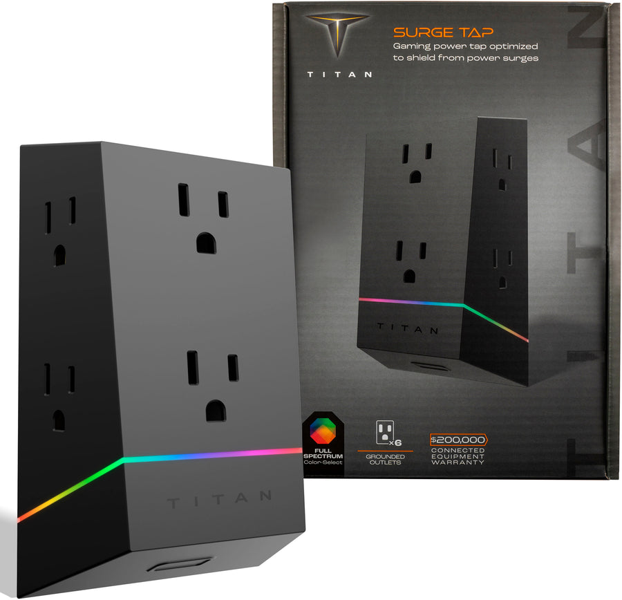 Titan - 6 Outlet UltraShielding Wall Tap 1080 Joules Surge Protector with ColorChanging LED - Black_0