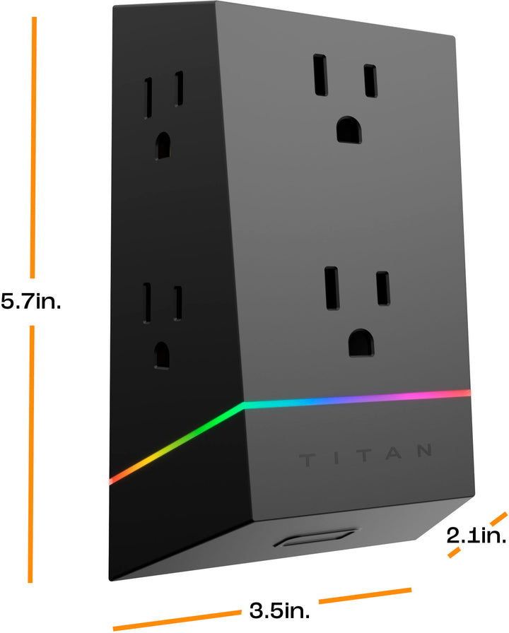 Titan - 6 Outlet UltraShielding Wall Tap 1080 Joules Surge Protector with ColorChanging LED - Black_6
