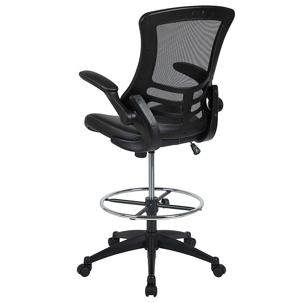 Flash Furniture - Mid-Back Mesh Ergonomic Drafting Chair with Adjustable Foot Ring and Flip-Up Arms - Black LeatherSoft/Mesh_4