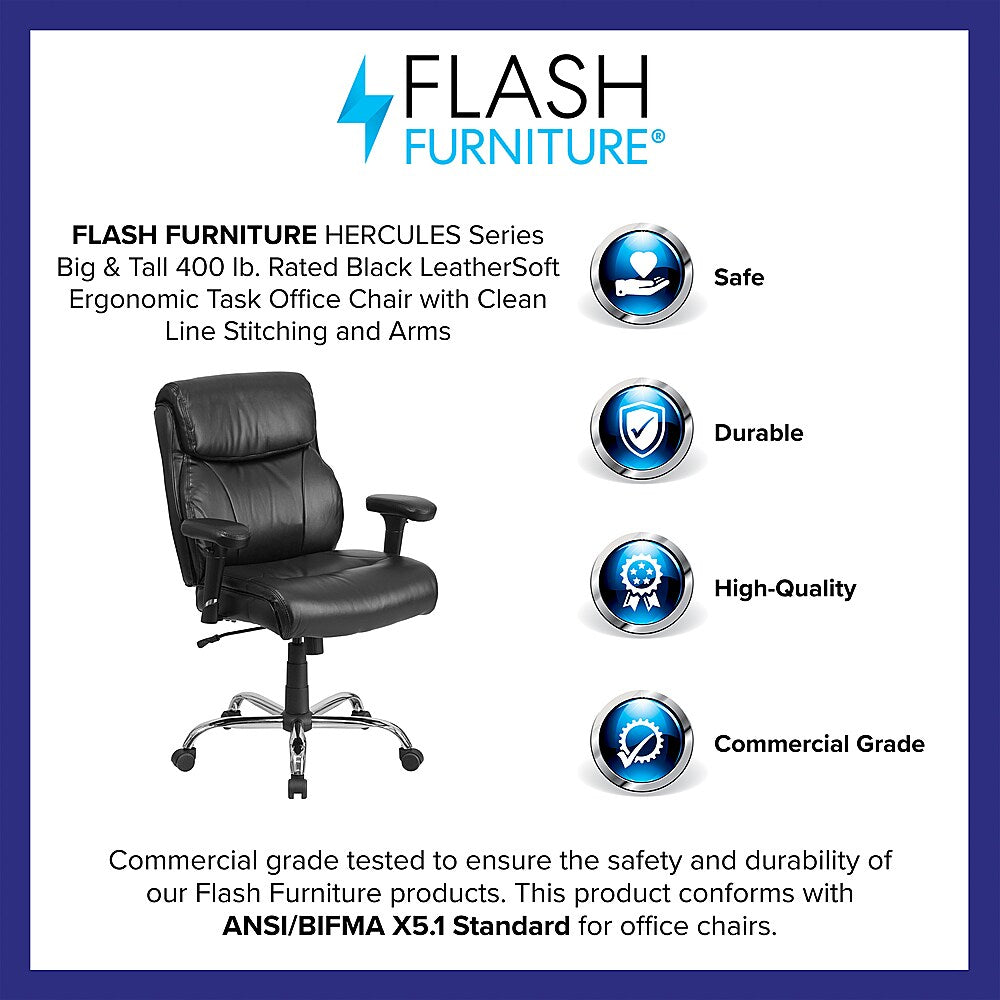 Flash Furniture - Big & Tall 400 lb. Rated Mid-Back Ergonomic Task Office Chair - Black LeatherSoft_10