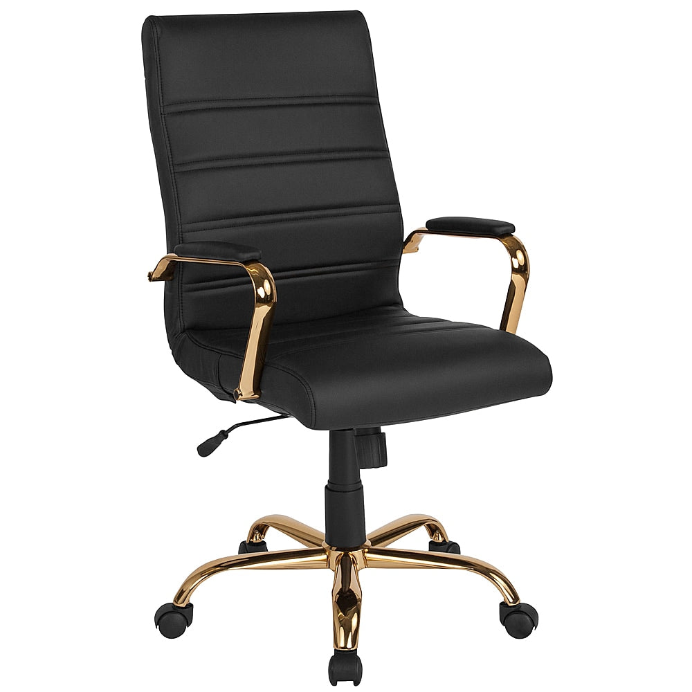 Flash Furniture - High Back Executive Swivel Office Chair with Metal Frame and Arms - Black LeatherSoft/Gold Frame_0