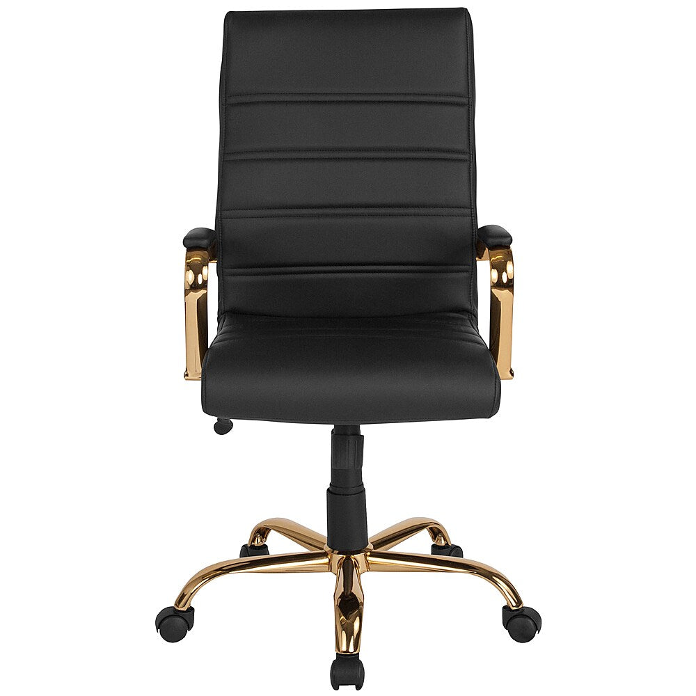 Flash Furniture - High Back Executive Swivel Office Chair with Metal Frame and Arms - Black LeatherSoft/Gold Frame_8