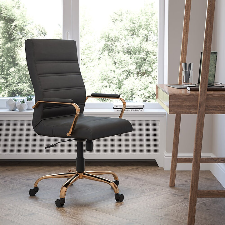 Flash Furniture - High Back Executive Swivel Office Chair with Metal Frame and Arms - Black LeatherSoft/Gold Frame_7