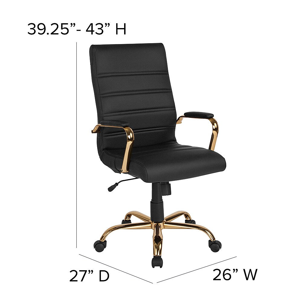 Flash Furniture - High Back Executive Swivel Office Chair with Metal Frame and Arms - Black LeatherSoft/Gold Frame_5