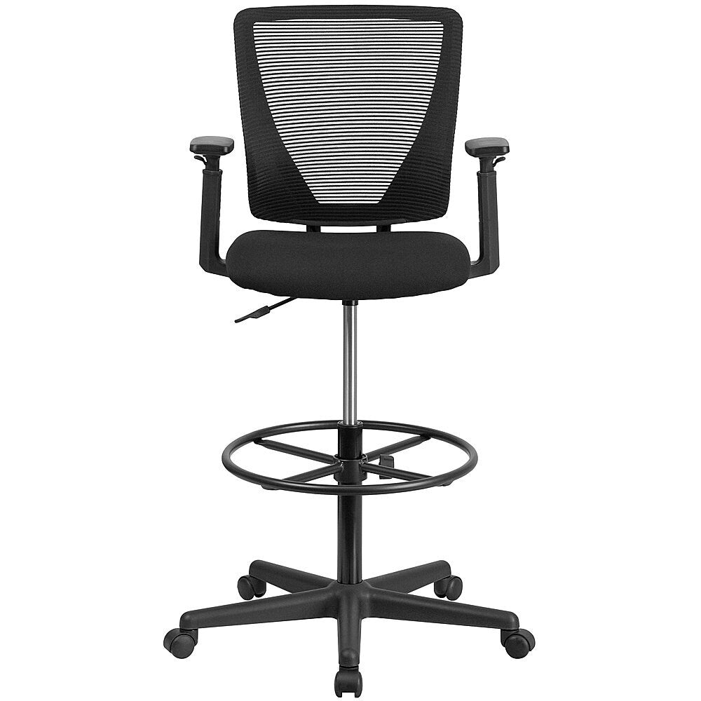 Flash Furniture - Ergonomic Mid-Back Mesh Drafting Chair with Fabric Seat, Adjustable Foot Ring and Arms - Black_3