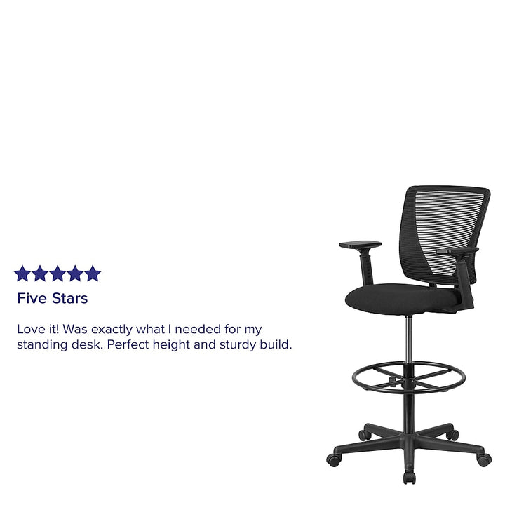 Flash Furniture - Ergonomic Mid-Back Mesh Drafting Chair with Fabric Seat, Adjustable Foot Ring and Arms - Black_10