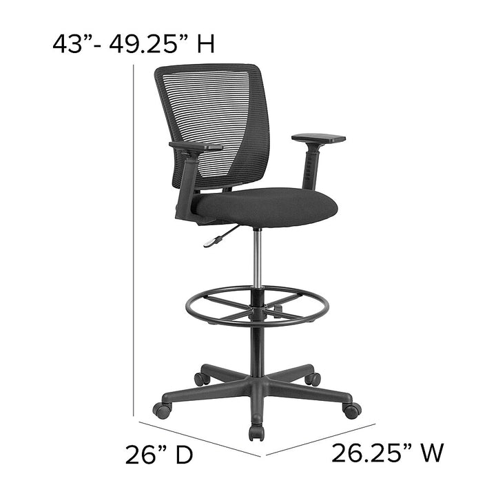 Flash Furniture - Ergonomic Mid-Back Mesh Drafting Chair with Fabric Seat, Adjustable Foot Ring and Arms - Black_8