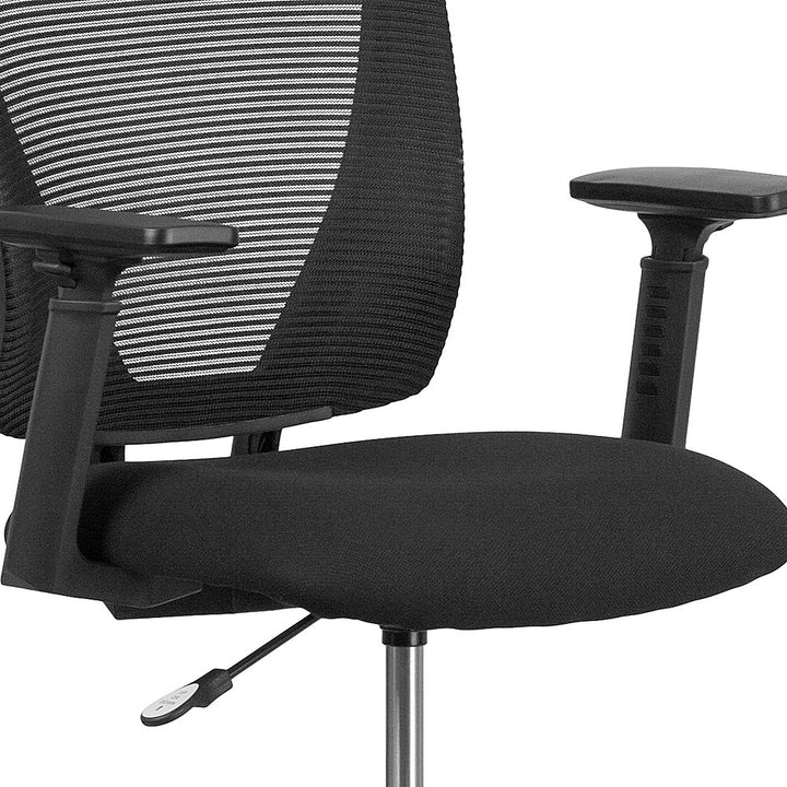 Flash Furniture - Ergonomic Mid-Back Mesh Drafting Chair with Fabric Seat, Adjustable Foot Ring and Arms - Black_1