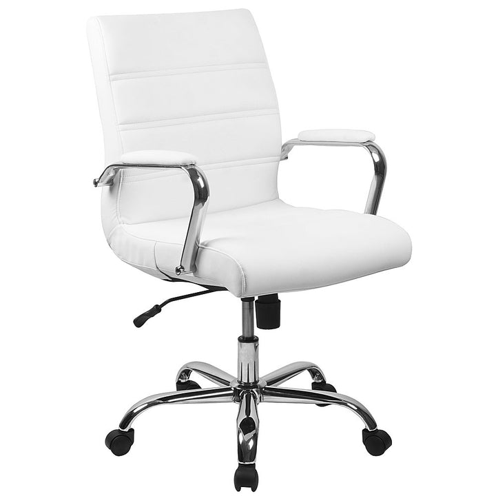 Flash Furniture - Mid-Back Executive Swivel Office Chair with Metal Frame and Arms - White LeatherSoft/Chrome Frame_0