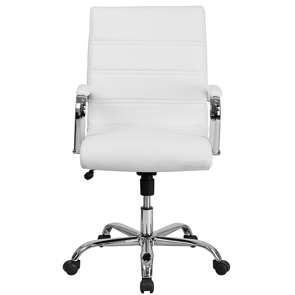 Flash Furniture - Mid-Back Executive Swivel Office Chair with Metal Frame and Arms - White LeatherSoft/Chrome Frame_8