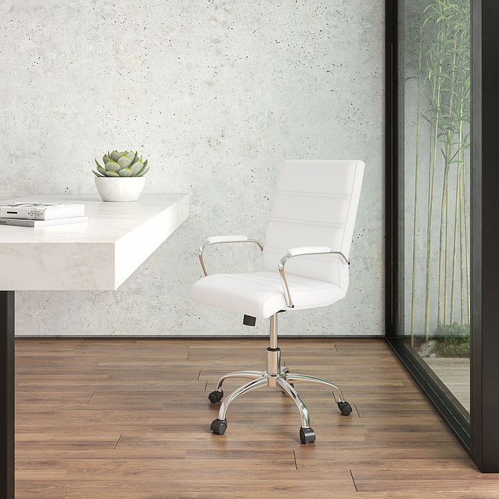Flash Furniture - Mid-Back Executive Swivel Office Chair with Metal Frame and Arms - White LeatherSoft/Chrome Frame_7