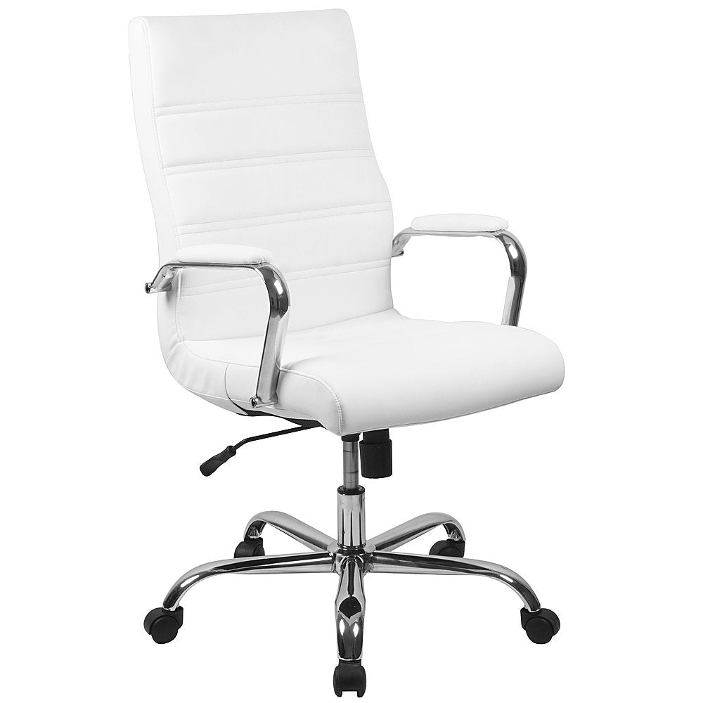 Flash Furniture - High Back Executive Swivel Office Chair with Metal Frame and Arms - White LeatherSoft/Chrome Frame_0