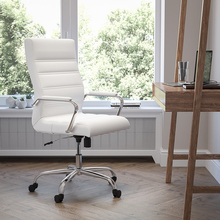 Flash Furniture - High Back Executive Swivel Office Chair with Metal Frame and Arms - White LeatherSoft/Chrome Frame_7