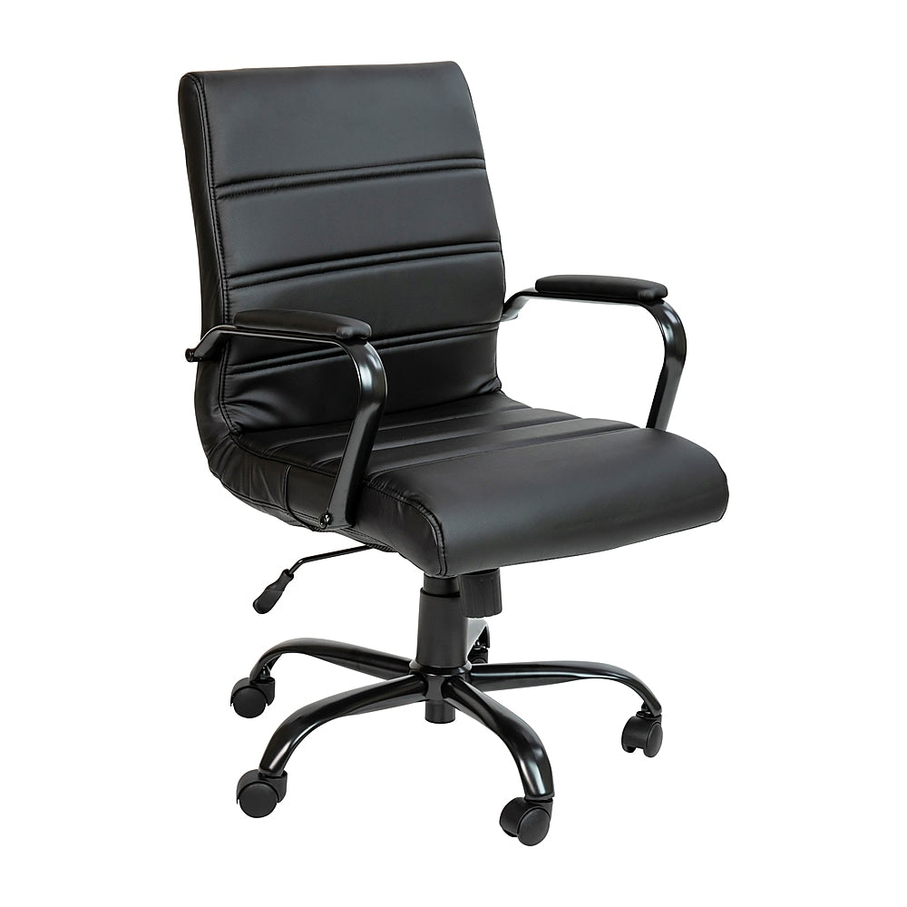 Flash Furniture - Mid-Back Executive Swivel Office Chair with Metal Frame and Arms - Black LeatherSoft/Black Frame_0